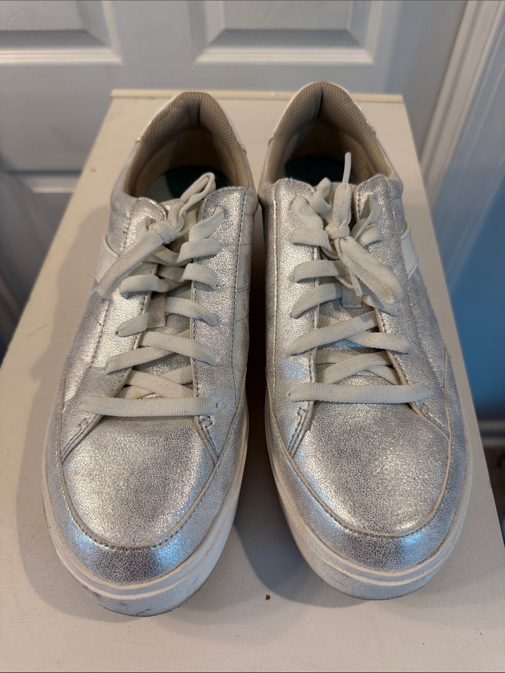 Dr. Scholl's Silver Lace-Up Platform Sneakers